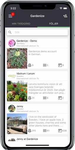 Gardenize mobile app social profila mockup