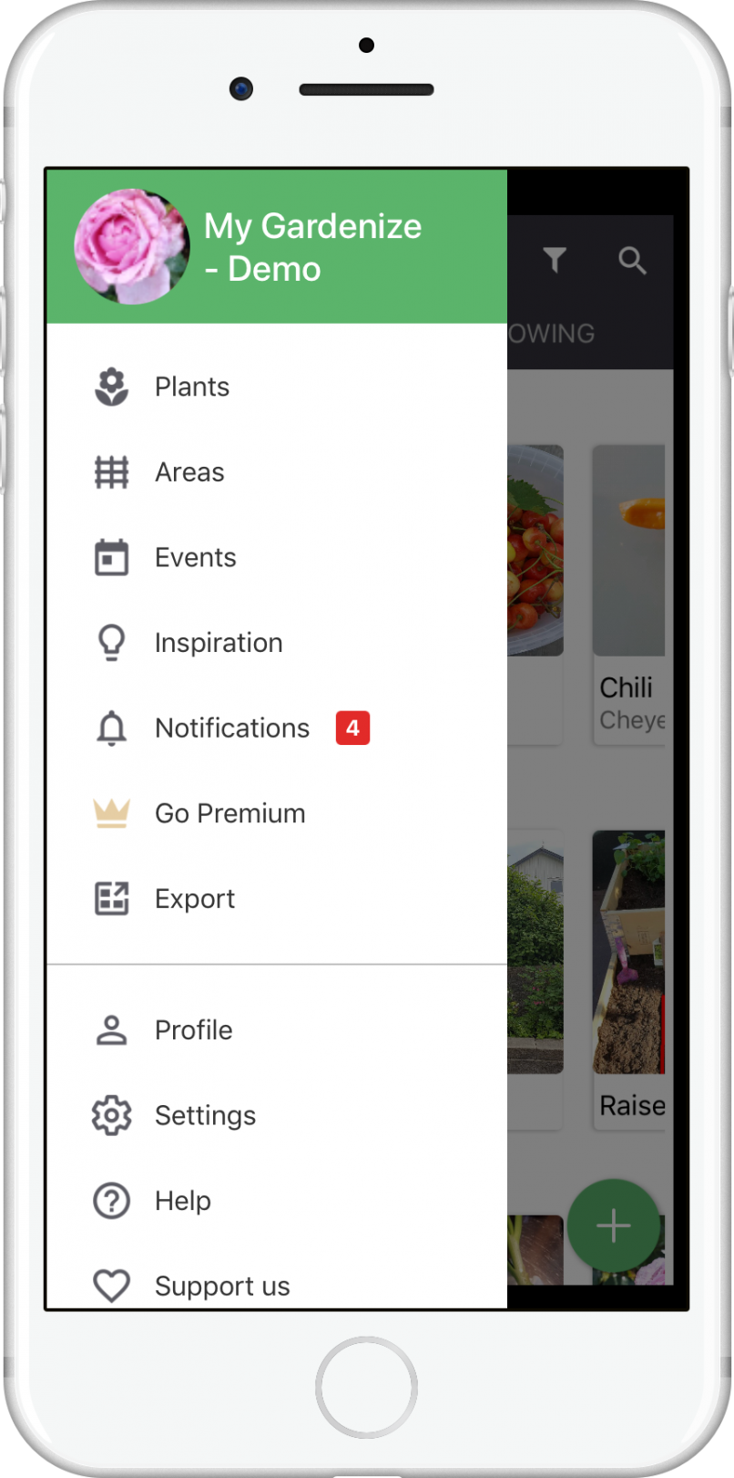 View of GARDENIZE gardening app - garden journal and garden planner app