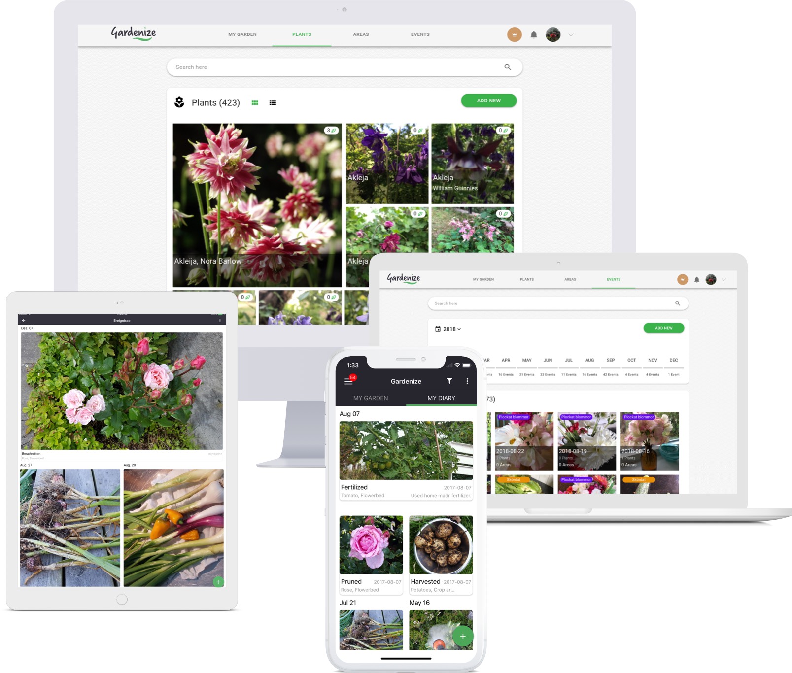 Gardening diary and planner for desktop, mobile and tablet