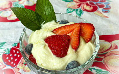 Seal off the perfect dinner with this fresh and sweet mascarpone parfait topped with fresh berries from the garden